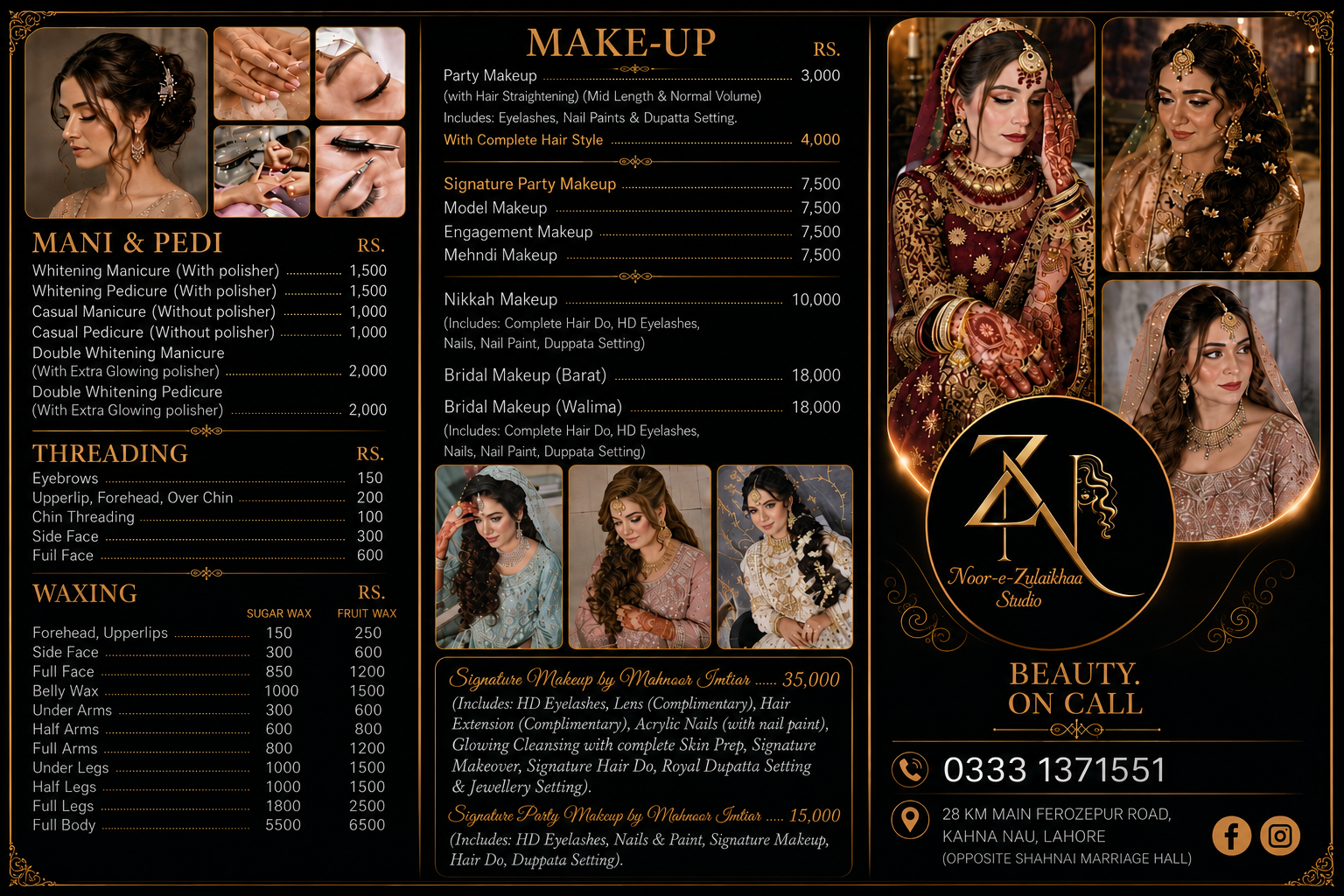Noor-e-Zulaikhaa Salon Menu Page 2